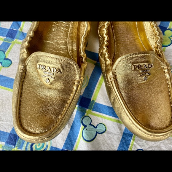 100% Auth PRADA Calzature Donna Nappa Flats Loafers | Platino Gold | 38 (7/7.5) - Picture 13 of 16